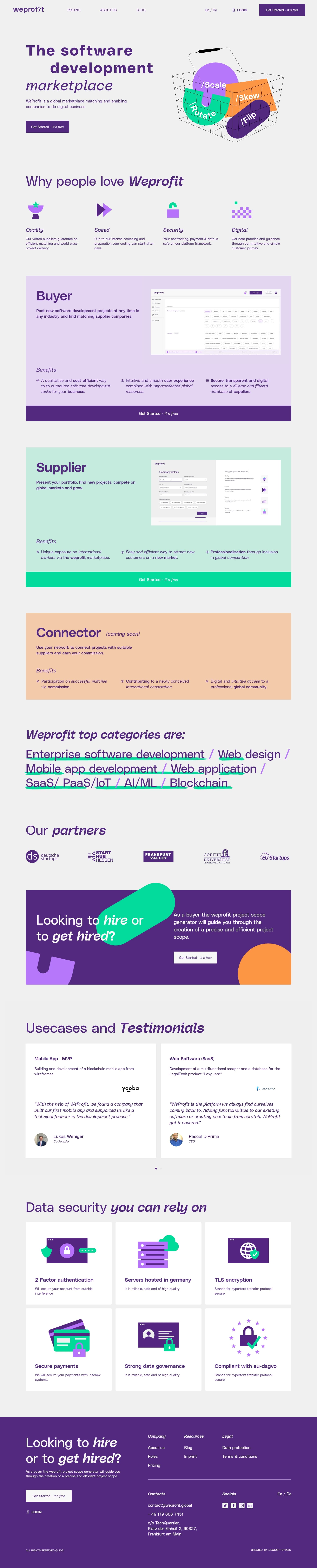 Concept Portfolio Weprofit website homapage